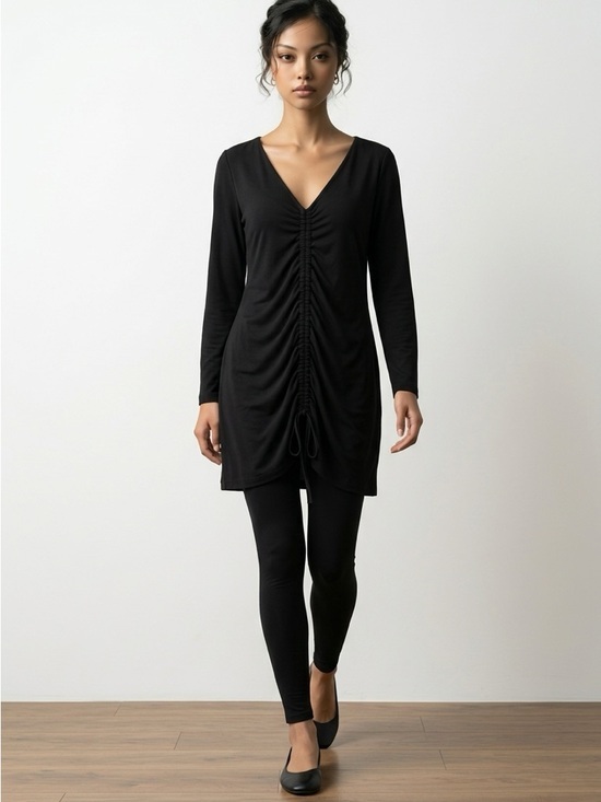 bryn Walker Dresses & Skirts - BRYN WALKER BLACK RUCHED JERSEY JOSIE TUNIC STRAIGHT SHIFT DRESS SZ XS
